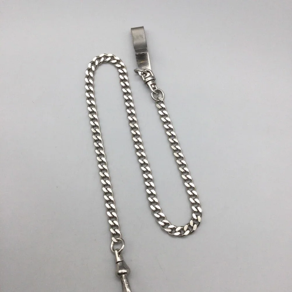 Vintage L.L.Bean Pocket Watch Men 42.6mm Black Military Dial Chain New Battery